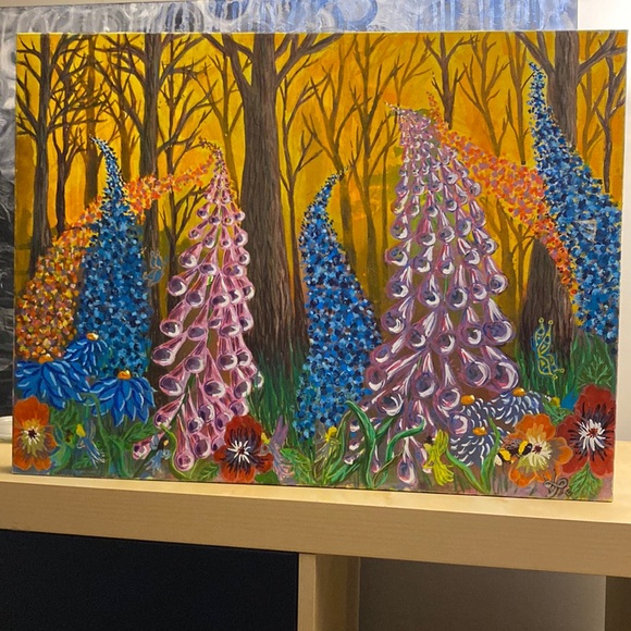 Clementine Lane 1979 Other - Unframed Original Acrylic Ink Art of a Fantasy Forest w Fae Gallery Wrap Canvas